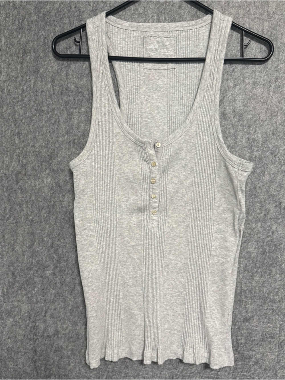 aerie Light Gray Ribbed Henley Tank